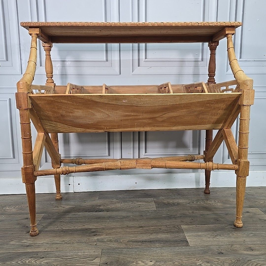 Antique Book Trough Bookcase Chippendale Style Faux Bamboo Solid Mahogany Shelf photo vintage