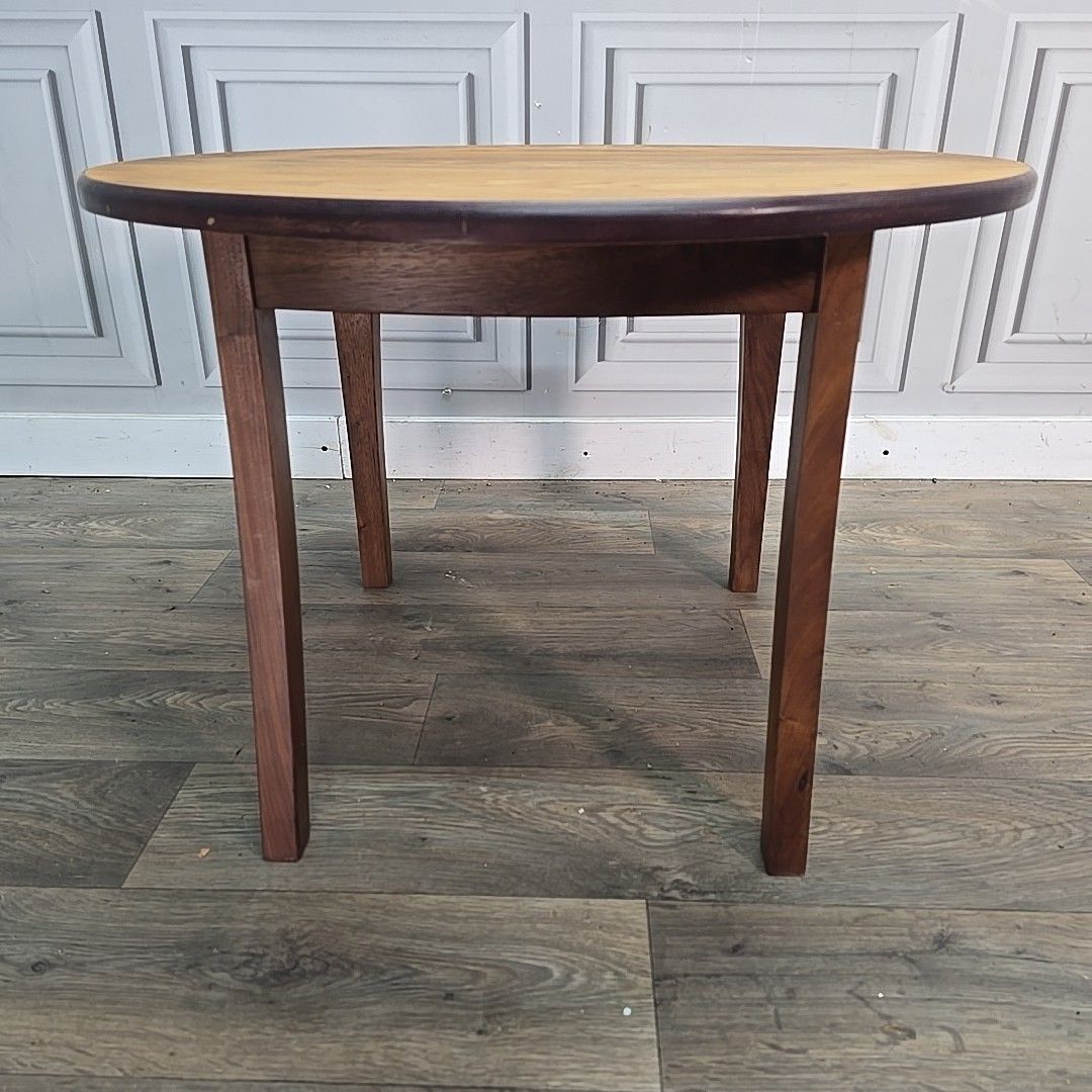photo furniture Unusual Upcycled Round Coffee Table – Oak Top "Nik Munro" John Lewis Chair Base