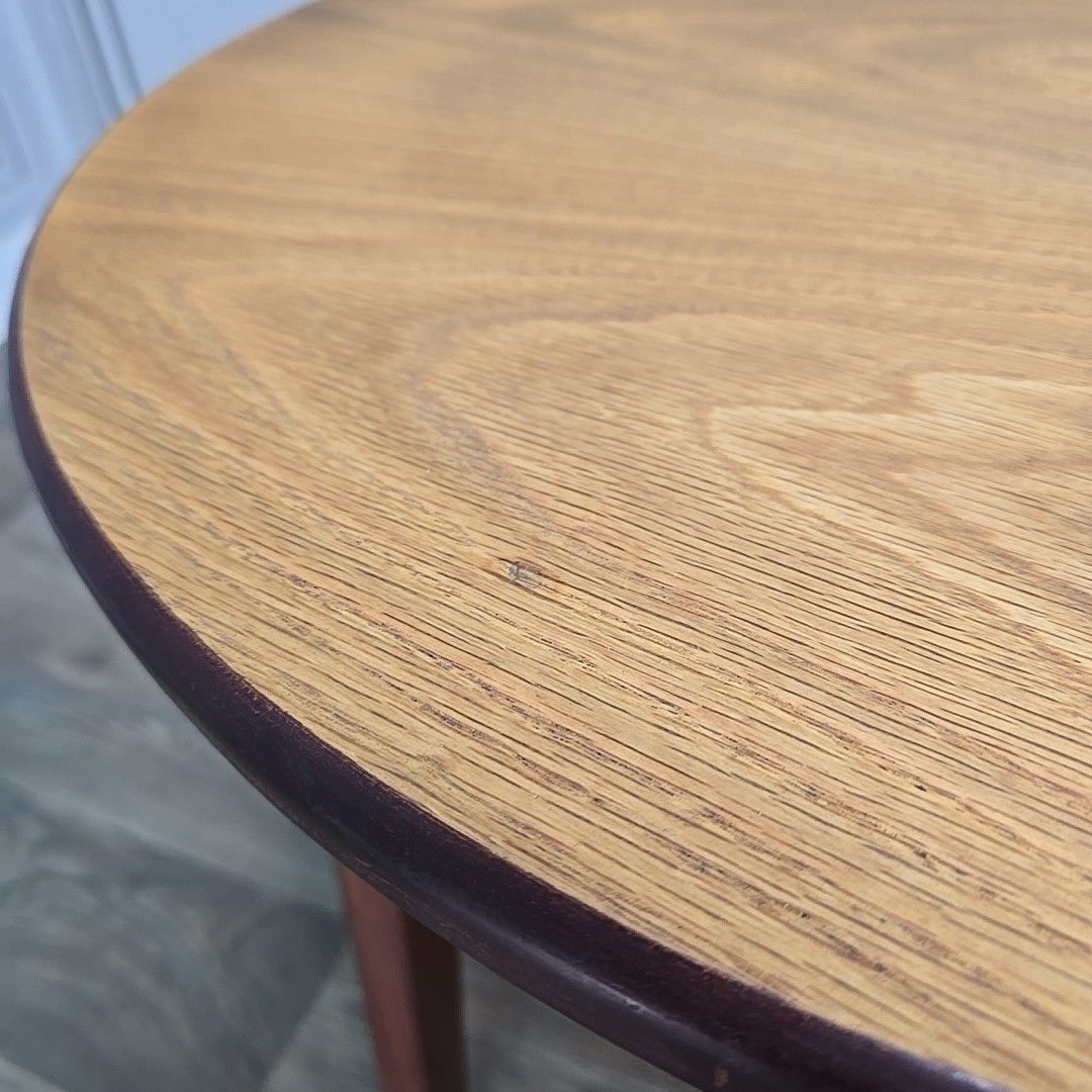 120.0 Unusual Upcycled Round Coffee Table – Oak Top "Nik Munro" John Lewis Chair Base photo