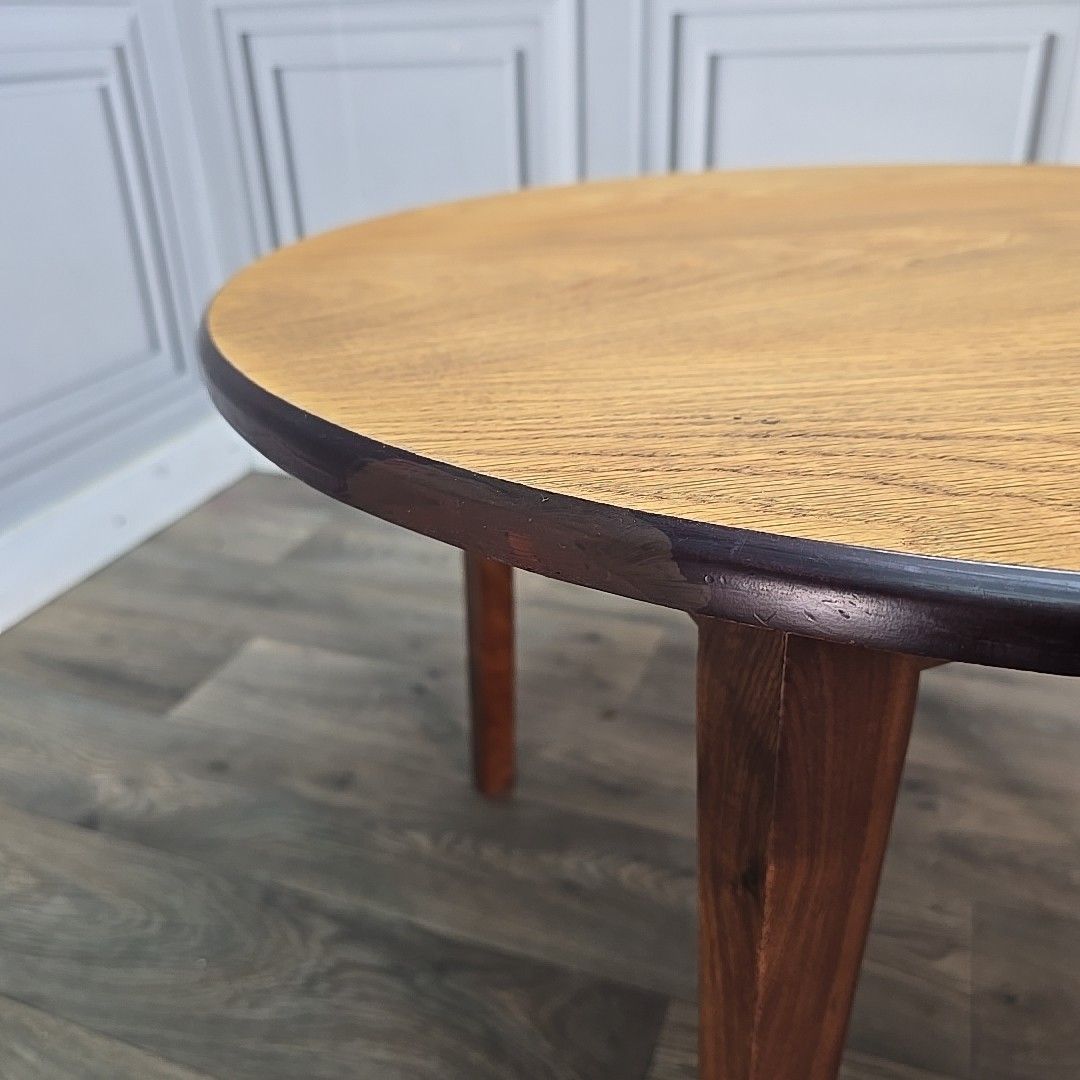 photo buy Unusual Upcycled Round Coffee Table – Oak Top "Nik Munro" John Lewis Chair Base