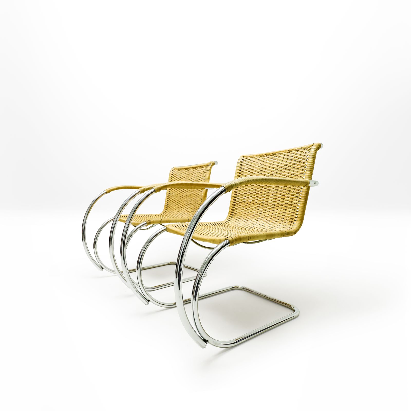 A Pair Of Vintage Wicker And Chrome Mr20 Ludwig Mies Van Der Rohe Mr20 Armchairs For Thonet photo furniture