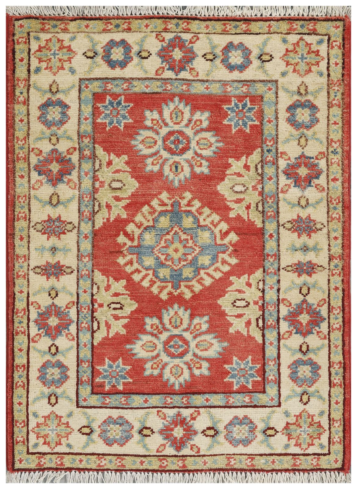 Handgeknoopt Afghaans Kazak Rood Oosters Wollen Tapijt 63 x 87 cm