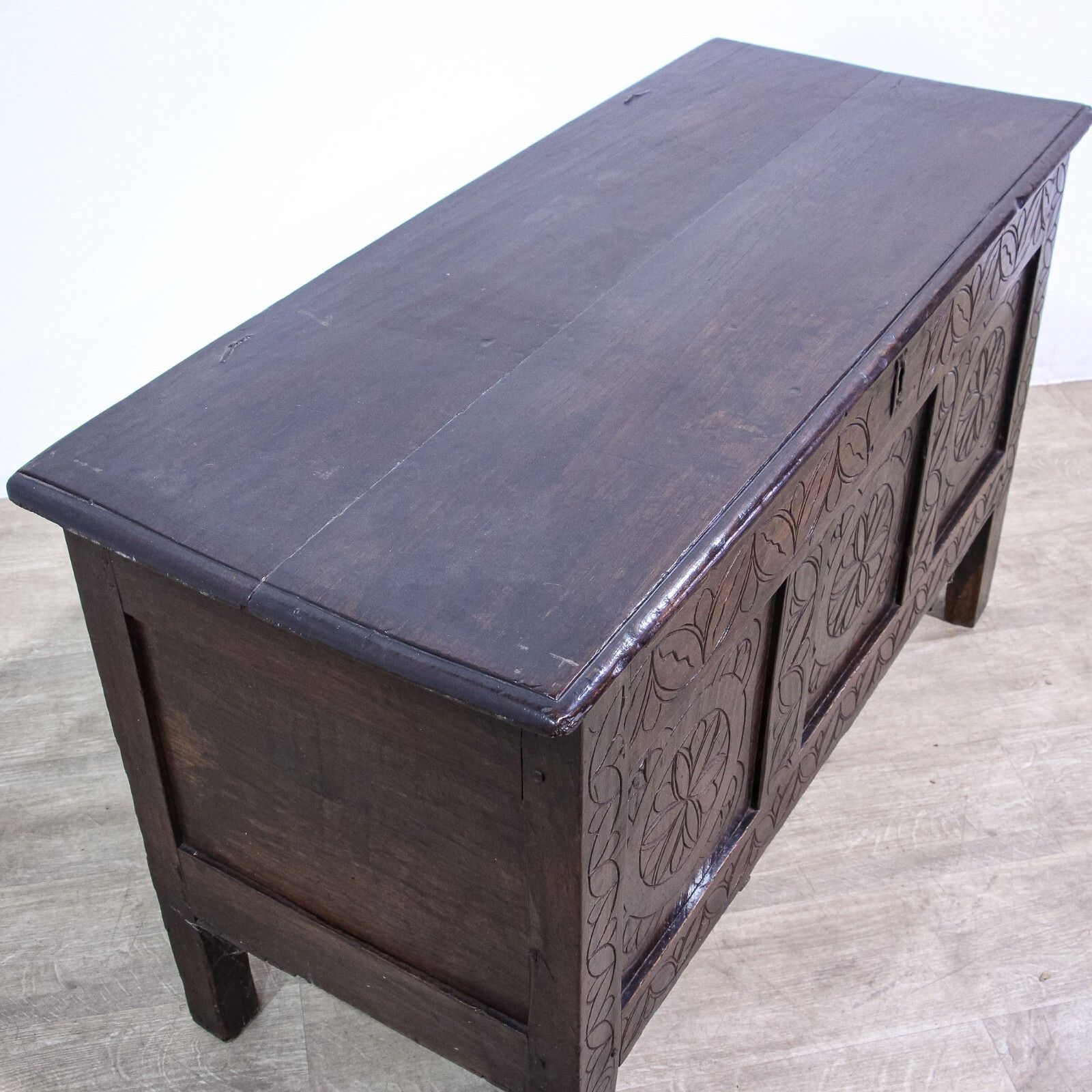 17th Century Carved Oak Coffer photo vintage