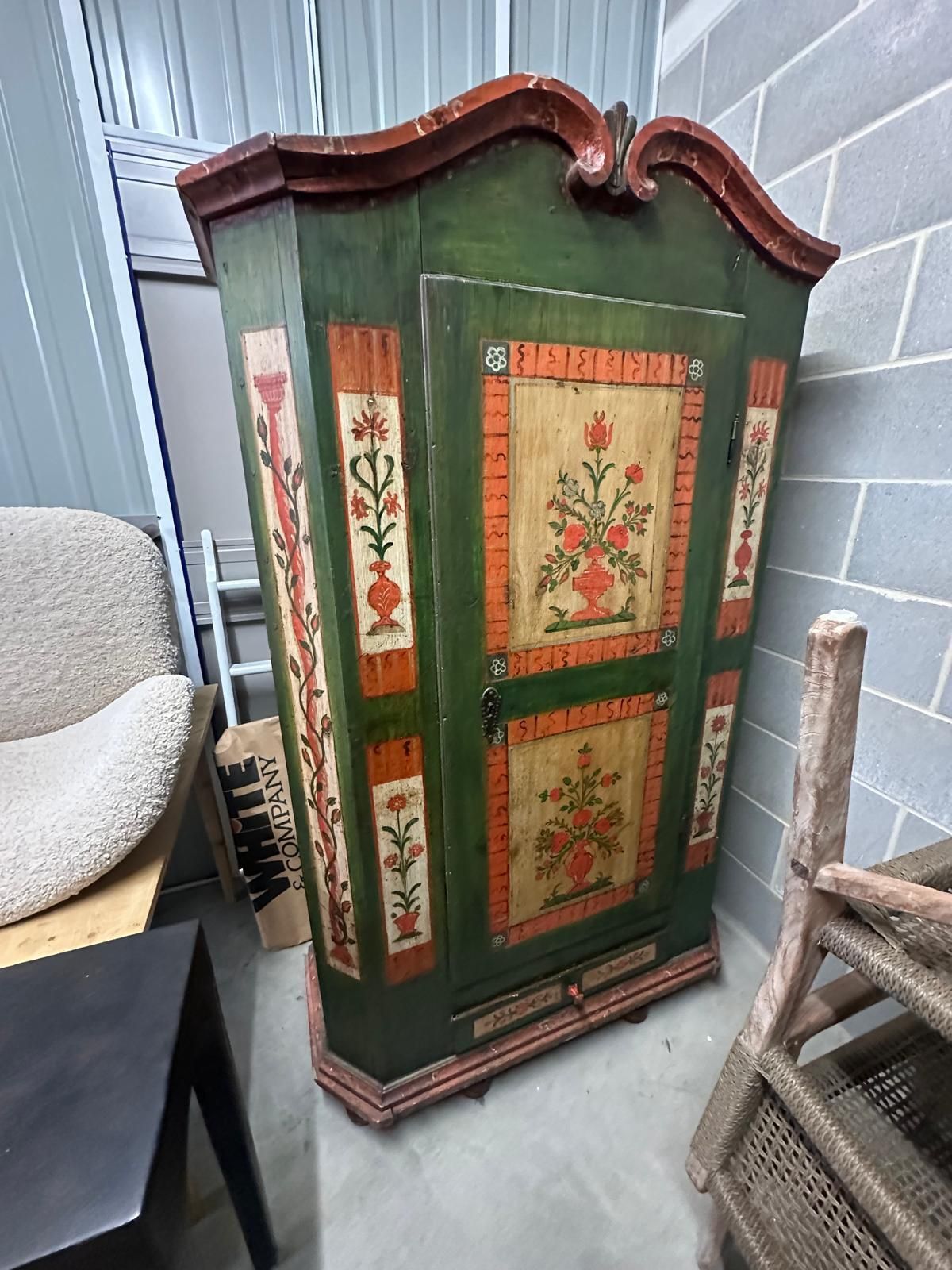 Antique Alpine Painted Pine Armoire | Tyrolean / Bavarian Folk Art Schrank, Early 19th Cent photo for sale