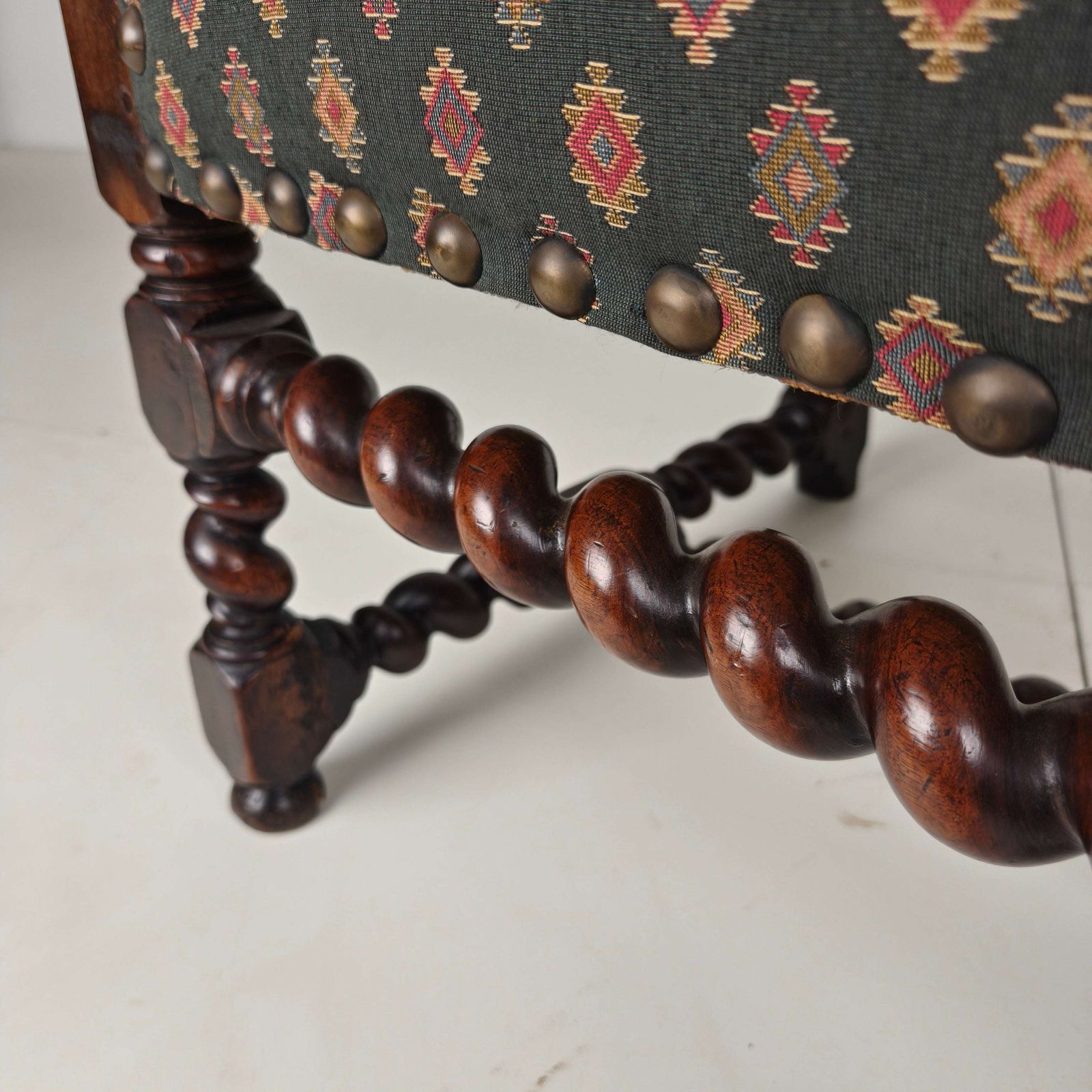 English Barley Twist Library Armchair In Dark Oak, Circa 1700 photo for sale
