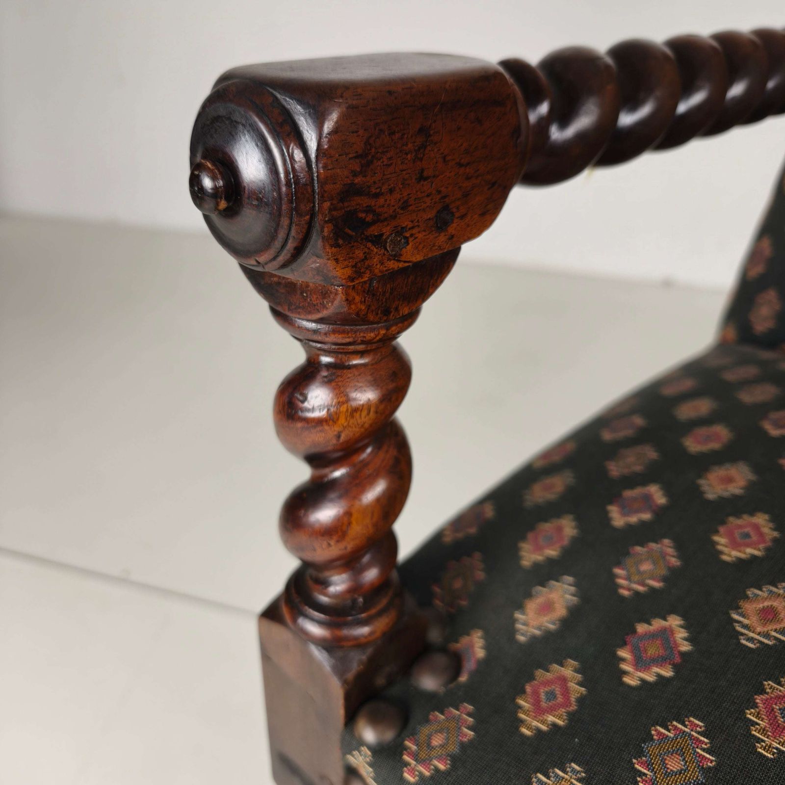 English Barley Twist Library Armchair In Dark Oak, Circa 1700 photo 1188.0