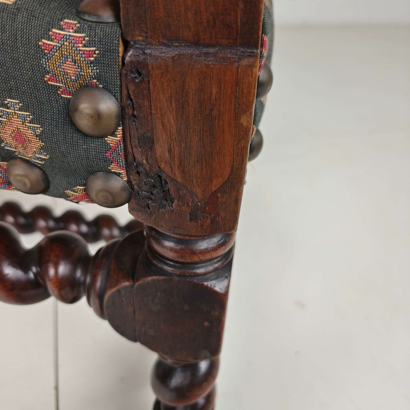 English Barley Twist Library Armchair In Dark Oak, Circa 1700 photo buy