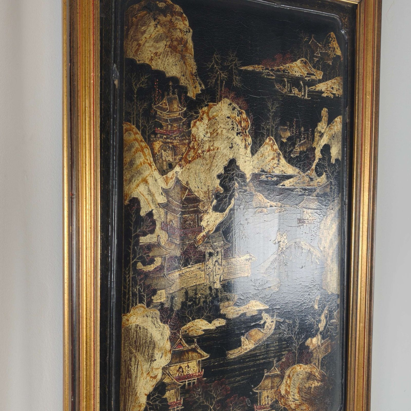 Striking Pair Of 19th Century Chinoiserie Panels In Gilt Frames Art photo Art