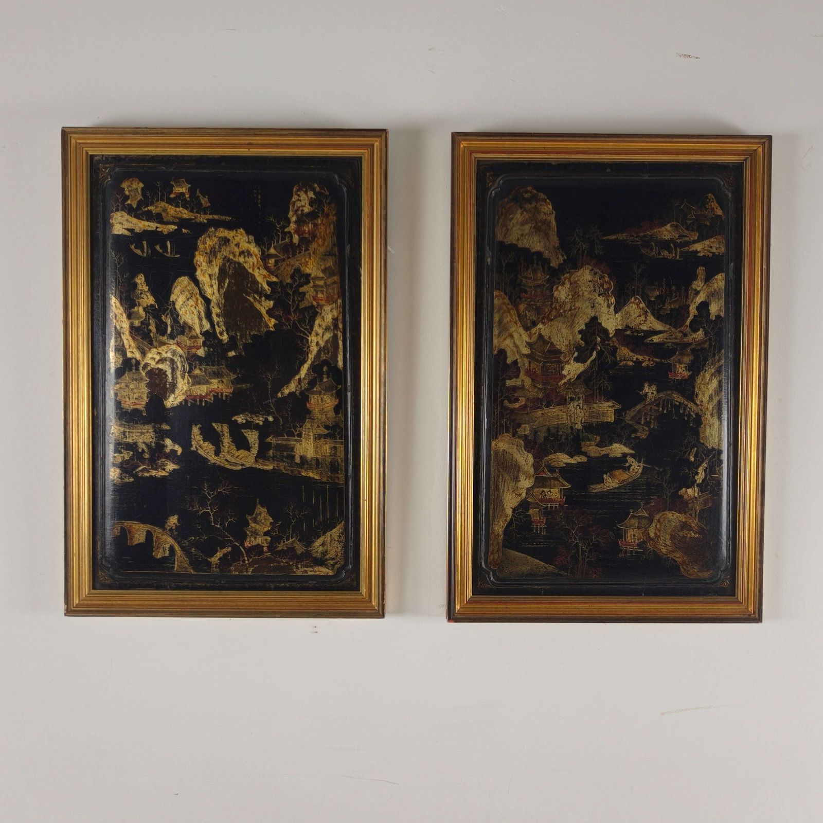 Striking Pair Of 19th Century Chinoiserie Panels In Gilt Frames Art photo 1512.0