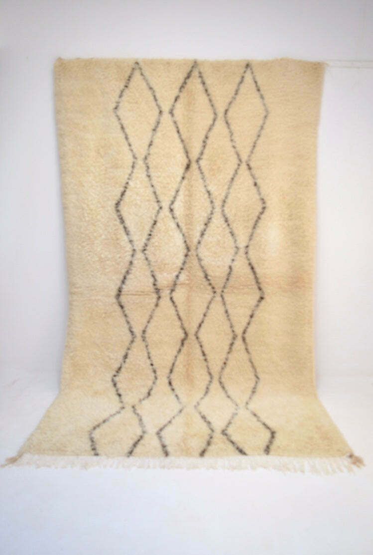 Vintage Moroccan Beni Ourain Rug 10 Ft 4” X 6 Ft'6" Hand Knotted Plush Wool Lozenge Berber Carpet Eames Le Corbusier photo vinterior