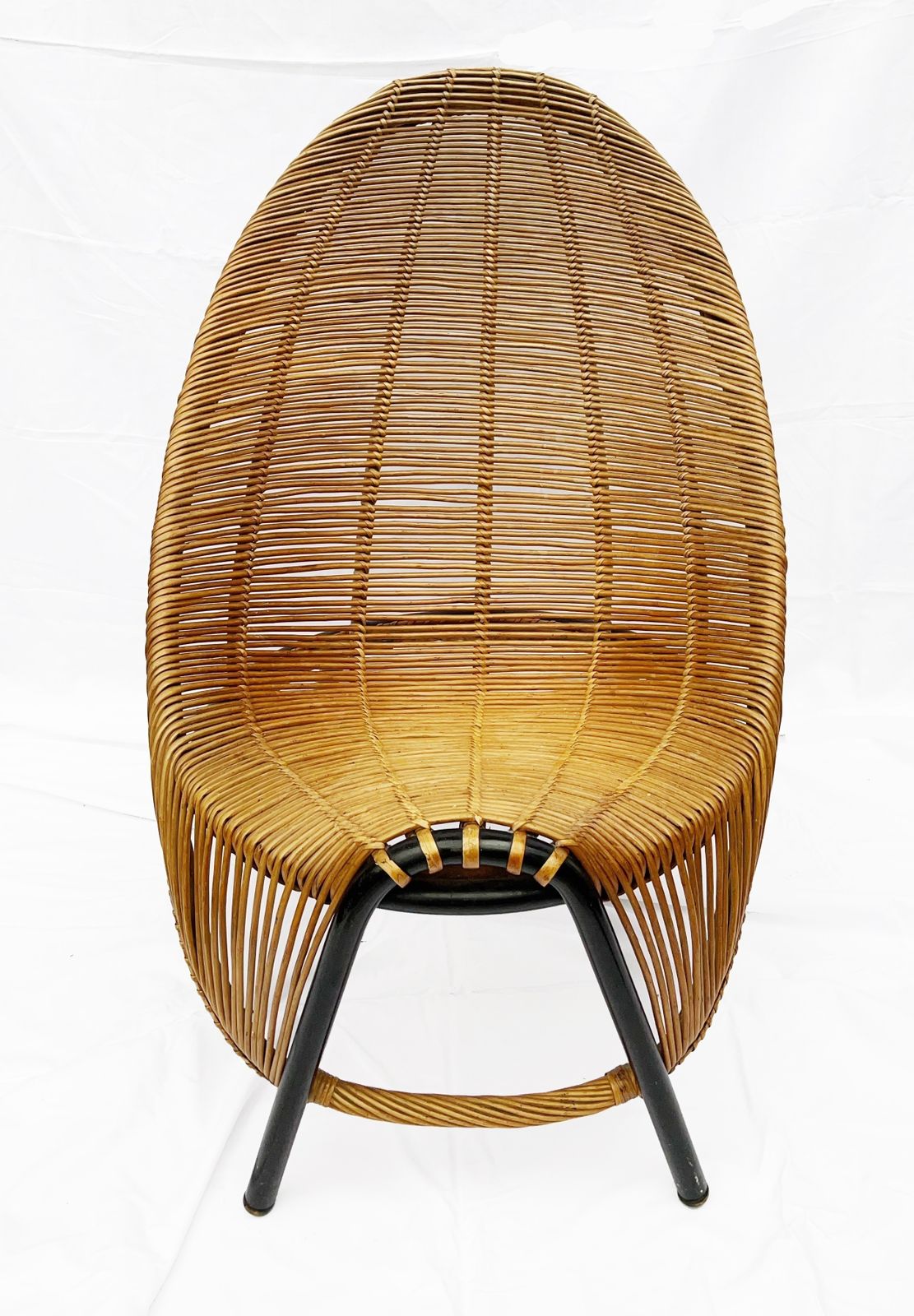 A Rare 1950s Sculptural Lounge Chair By Wladyslaw Wolkowski In Wicker On Tubular Steel Frame With Wooden Feet photo furniture