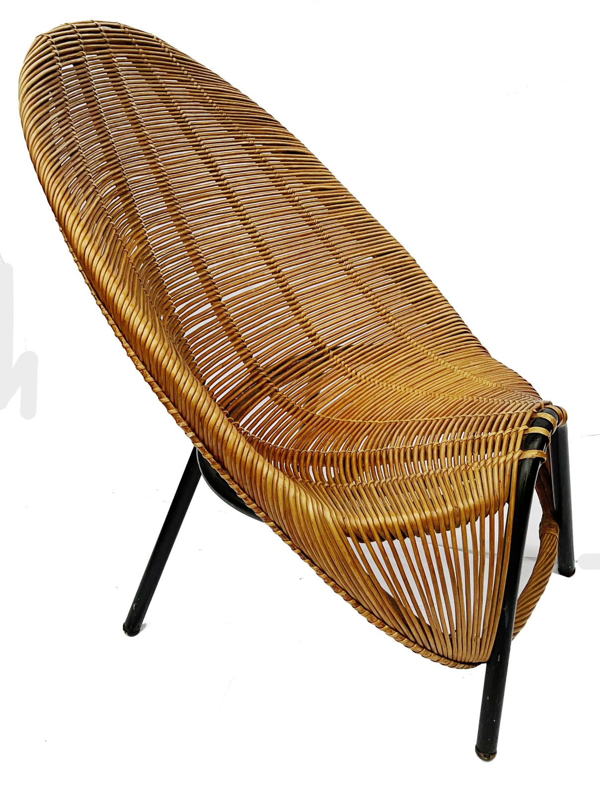 A Rare 1950s Sculptural Lounge Chair By Wladyslaw Wolkowski In Wicker On Tubular Steel Frame With Wooden Feet photo for sale
