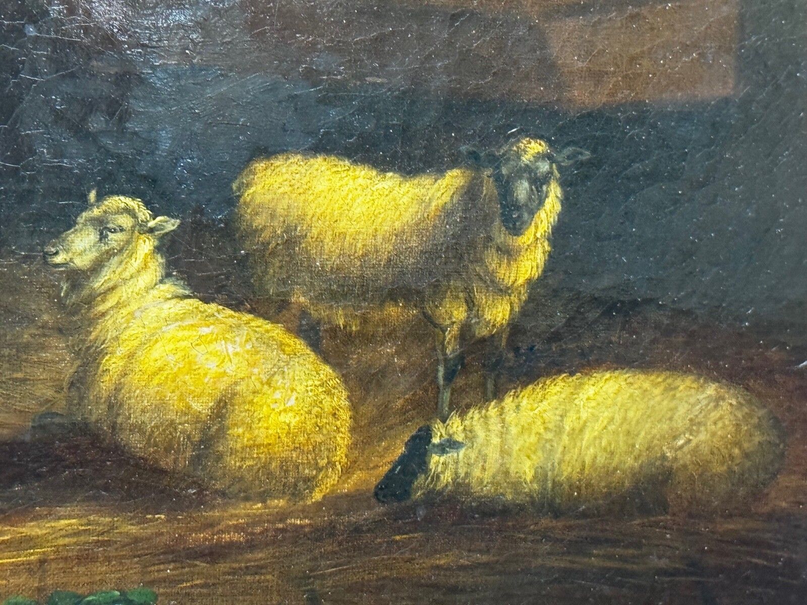 photo for sale Painting Cows & Sheep Sheltering In Barn Follower Of Thomas Sidney Cooper C1850