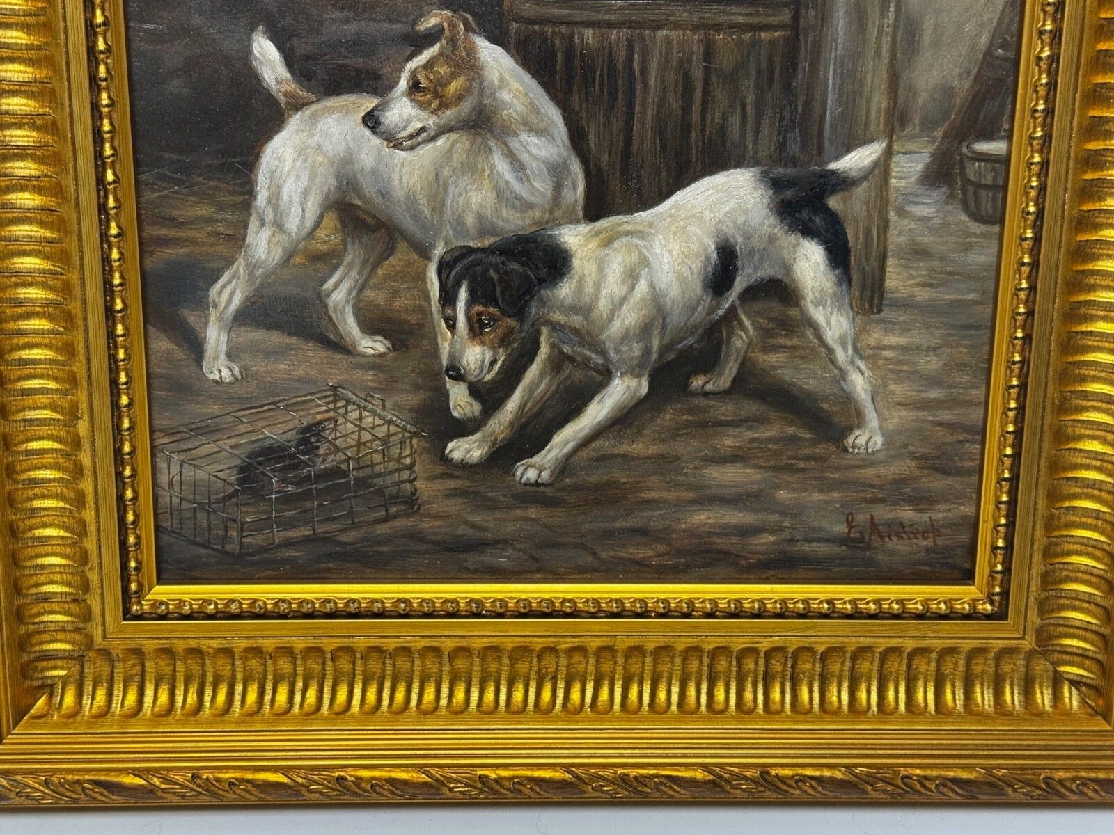 🐾 Victoriaans meesterwerk, rat gevangen, Jack Russell Terriers op wacht, ca. 1880 photo buy