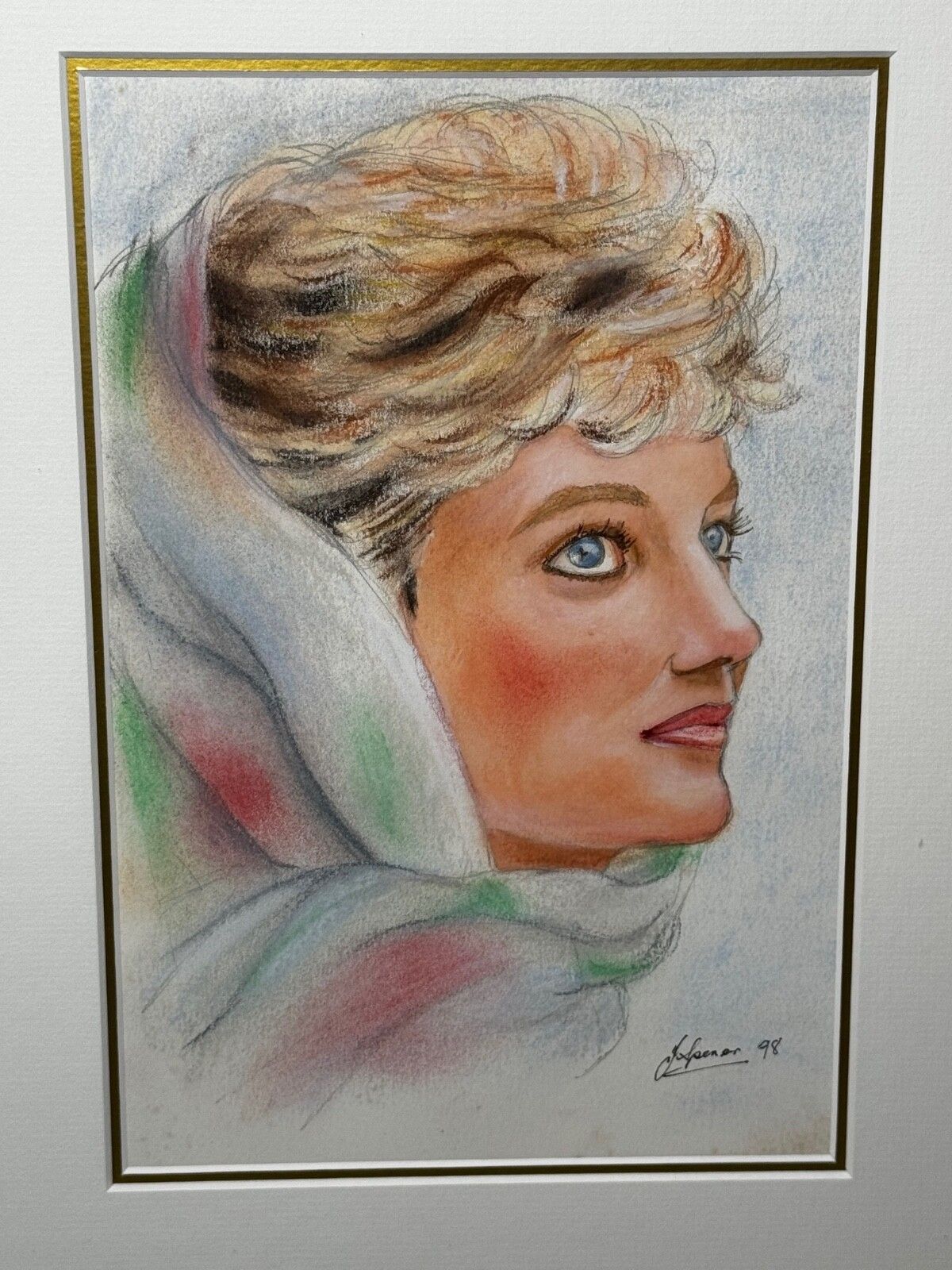 British Royalty Princess Diana Fashion Icon 1992 Spring Cairo Portrait Pastel photo vinterior
