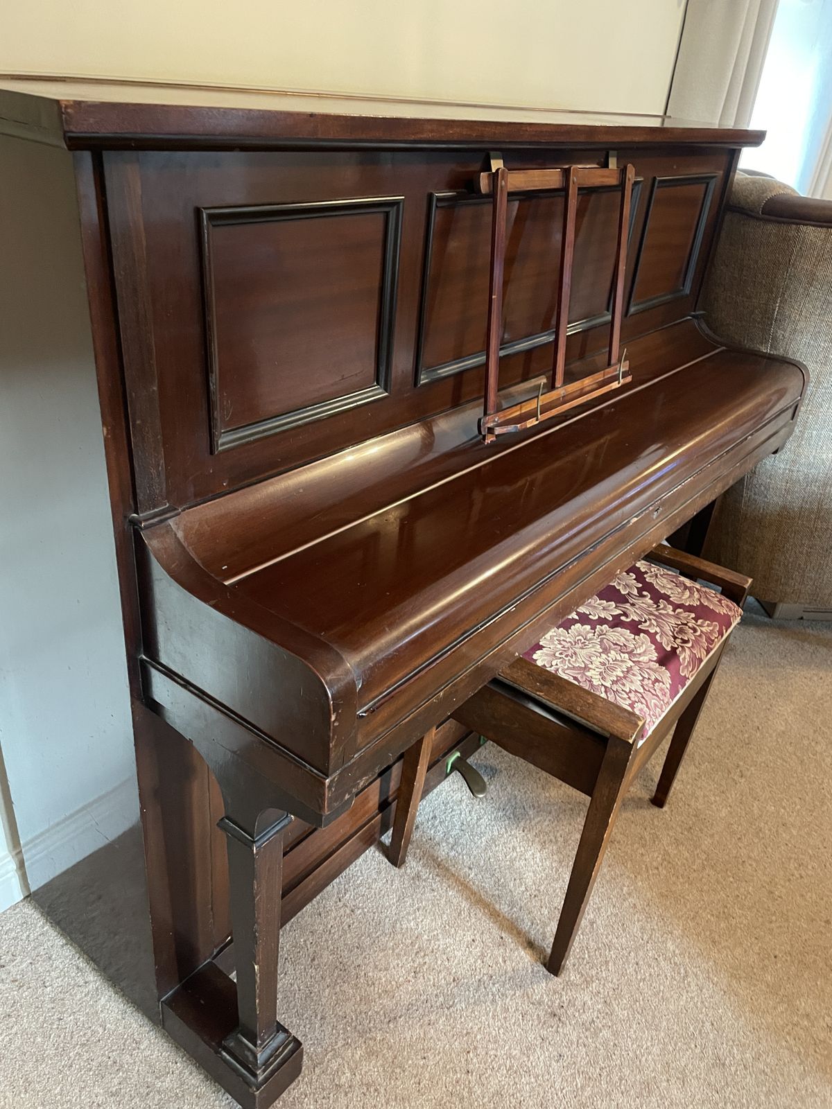 T.G. Payne Edwardian Mahogany Upright Piano – London, C.1905 (Working) photo furniture