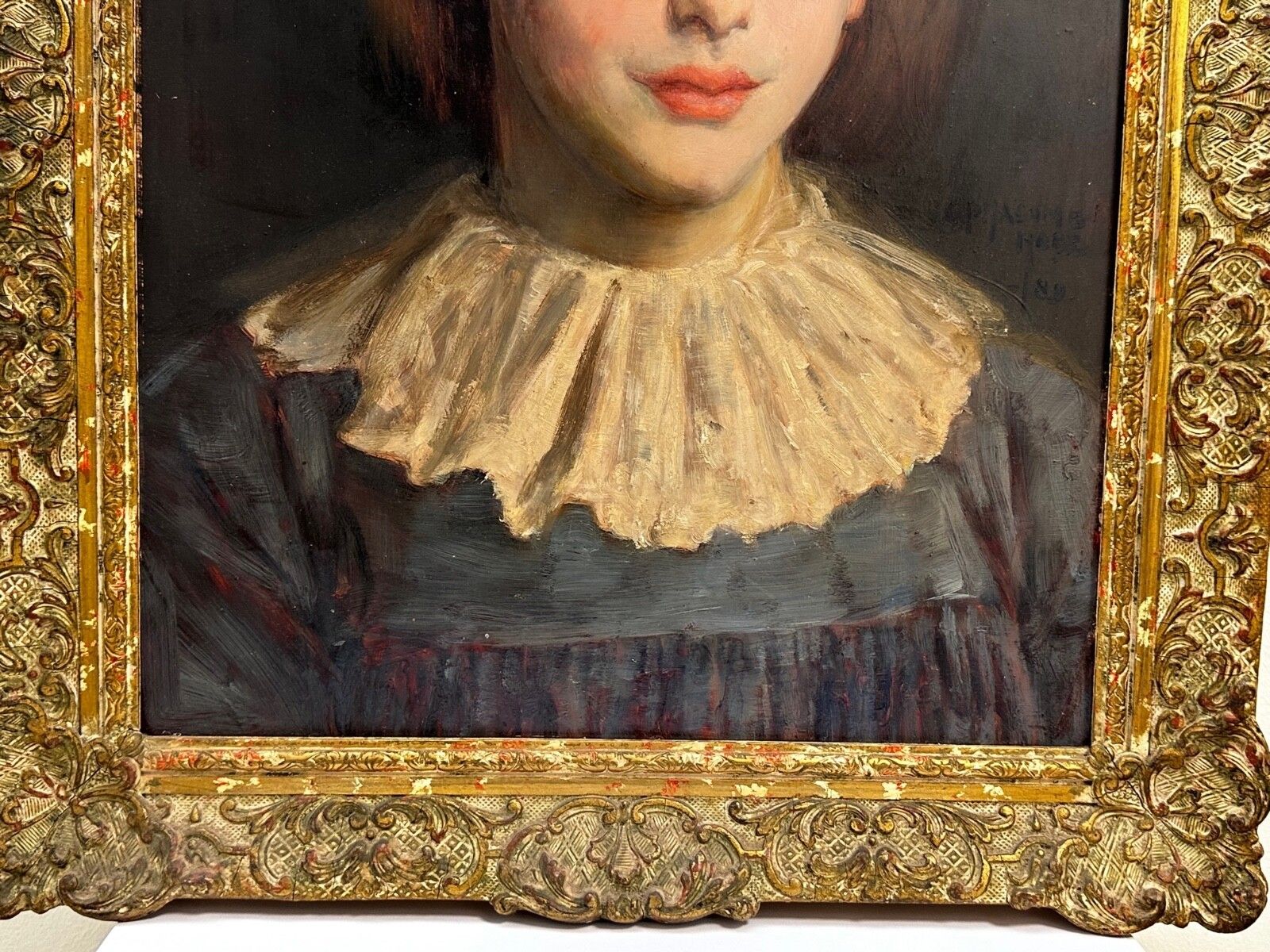 Lady Cherry Lips & Blue Dress Portrait By Signed George Percy Jacomb Hood C1889 photo vinterior