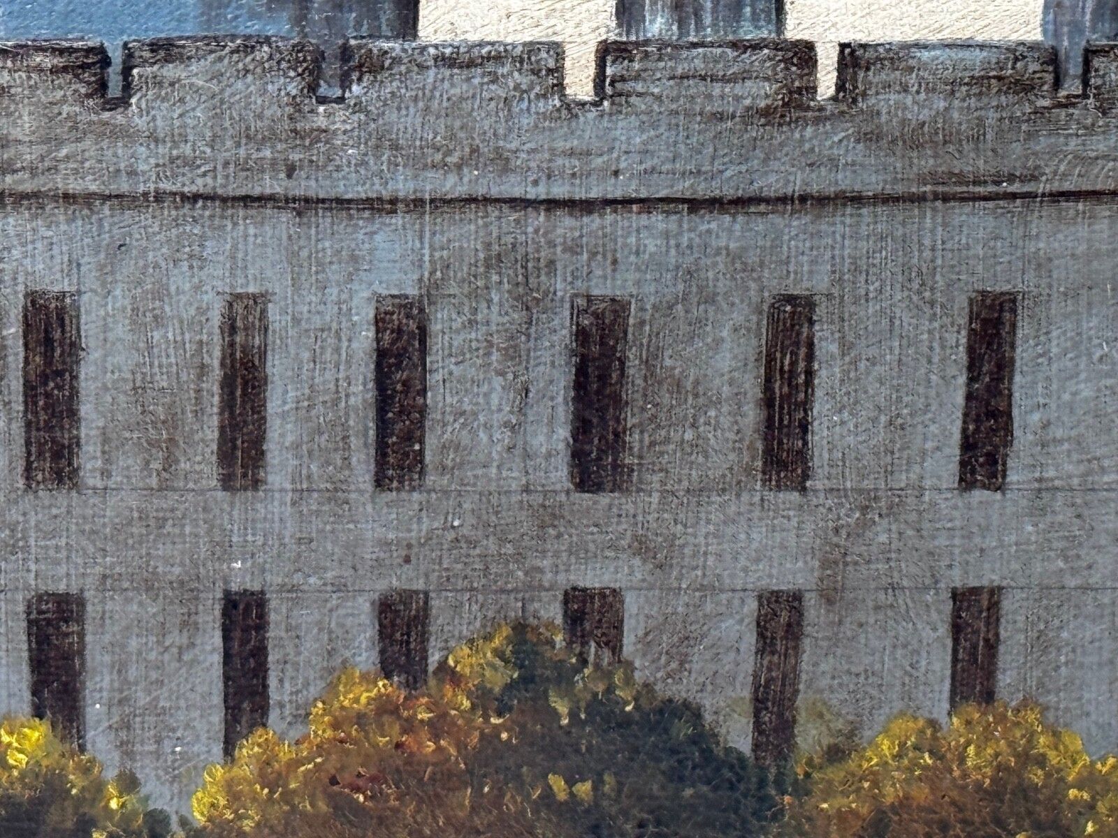 photo vintage Victoriaans olieverfchilderij, architecturaal historisch gezicht op Arundel Castle, naar James Canter