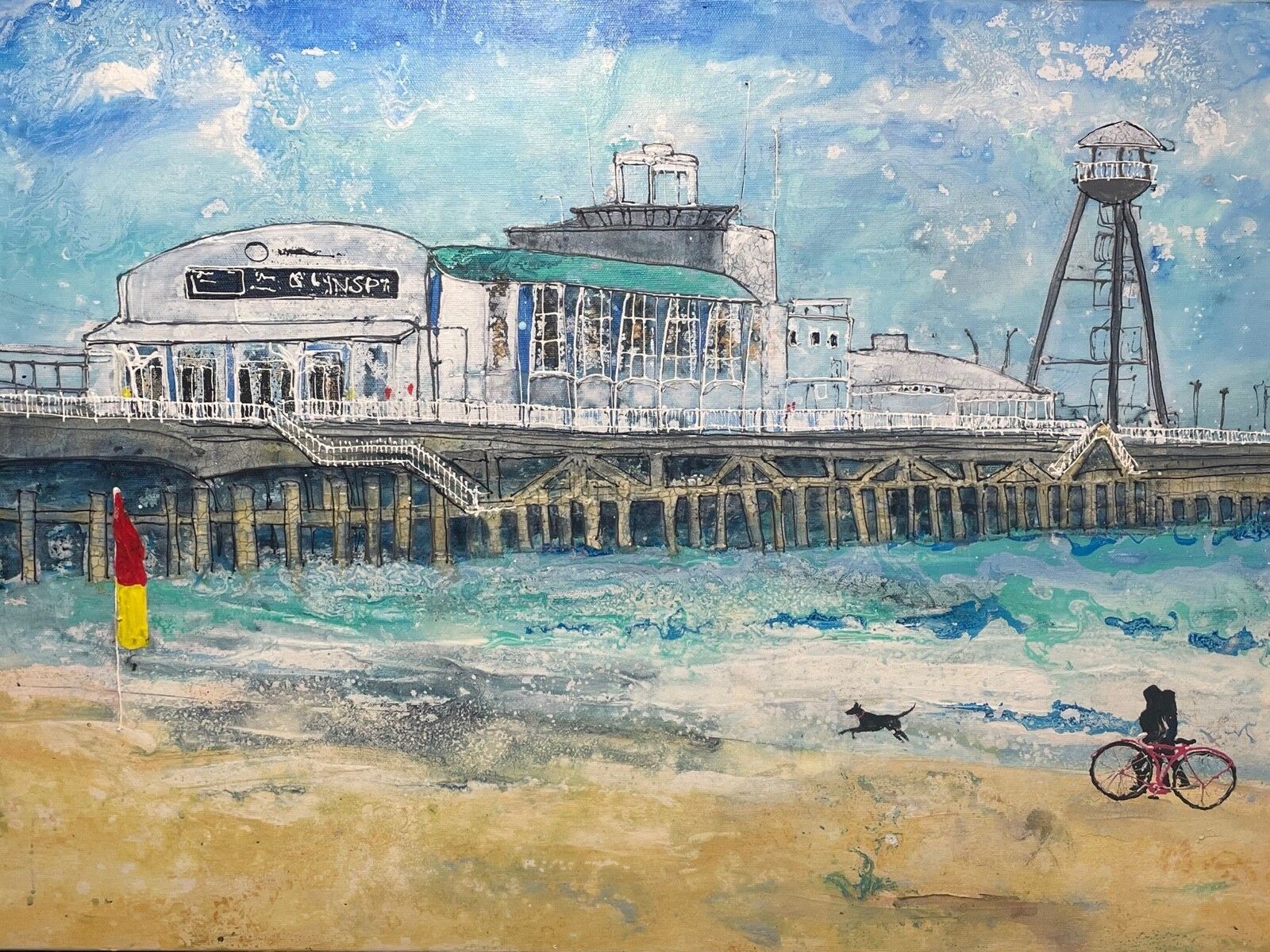 Contemporary Oil Painting  Seaside "Bournemouth Pier" Signed Katharine Dove photo for sale