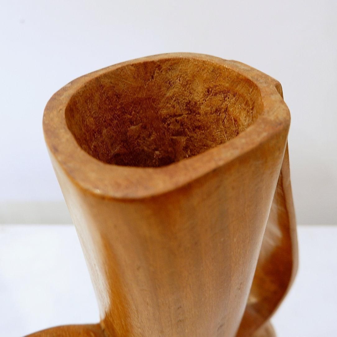 Scandinavian Modern Carved Teak Vase, Asymmetrical Design, Circa 1960 photo for sale