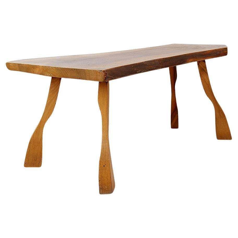 Mid Century Wood Coffee Table In Brutalist Wabi Sabi Style