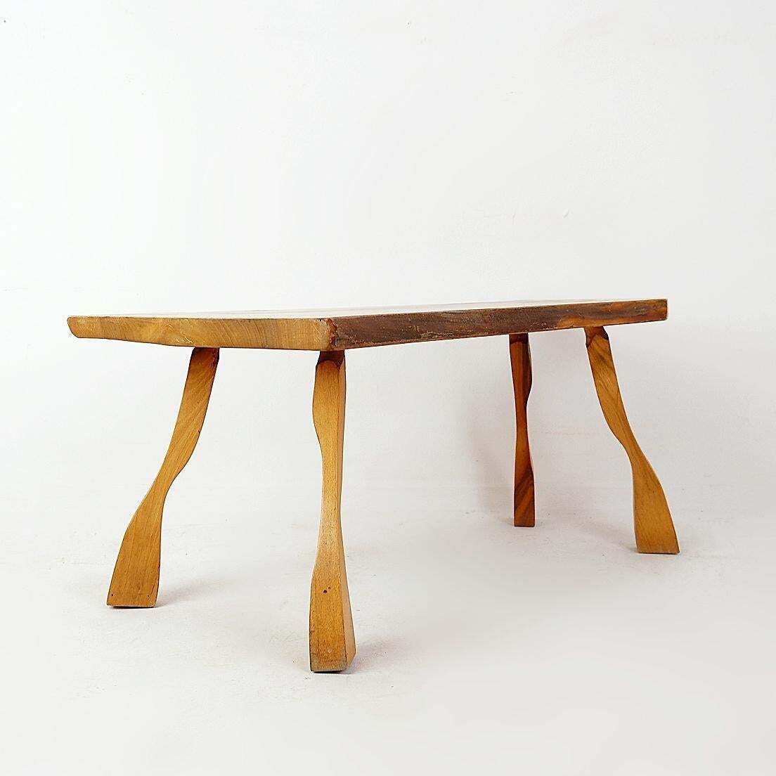 Mid Century Wood Coffee Table In Brutalist Wabi Sabi Style photo furniture