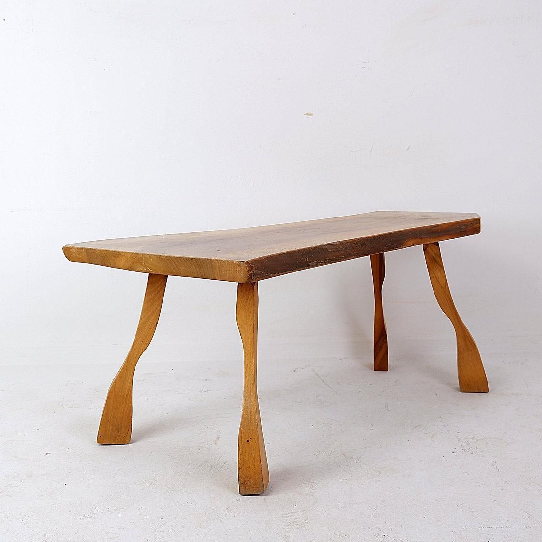 Mid Century Wood Coffee Table In Brutalist Wabi Sabi Style photo vintage