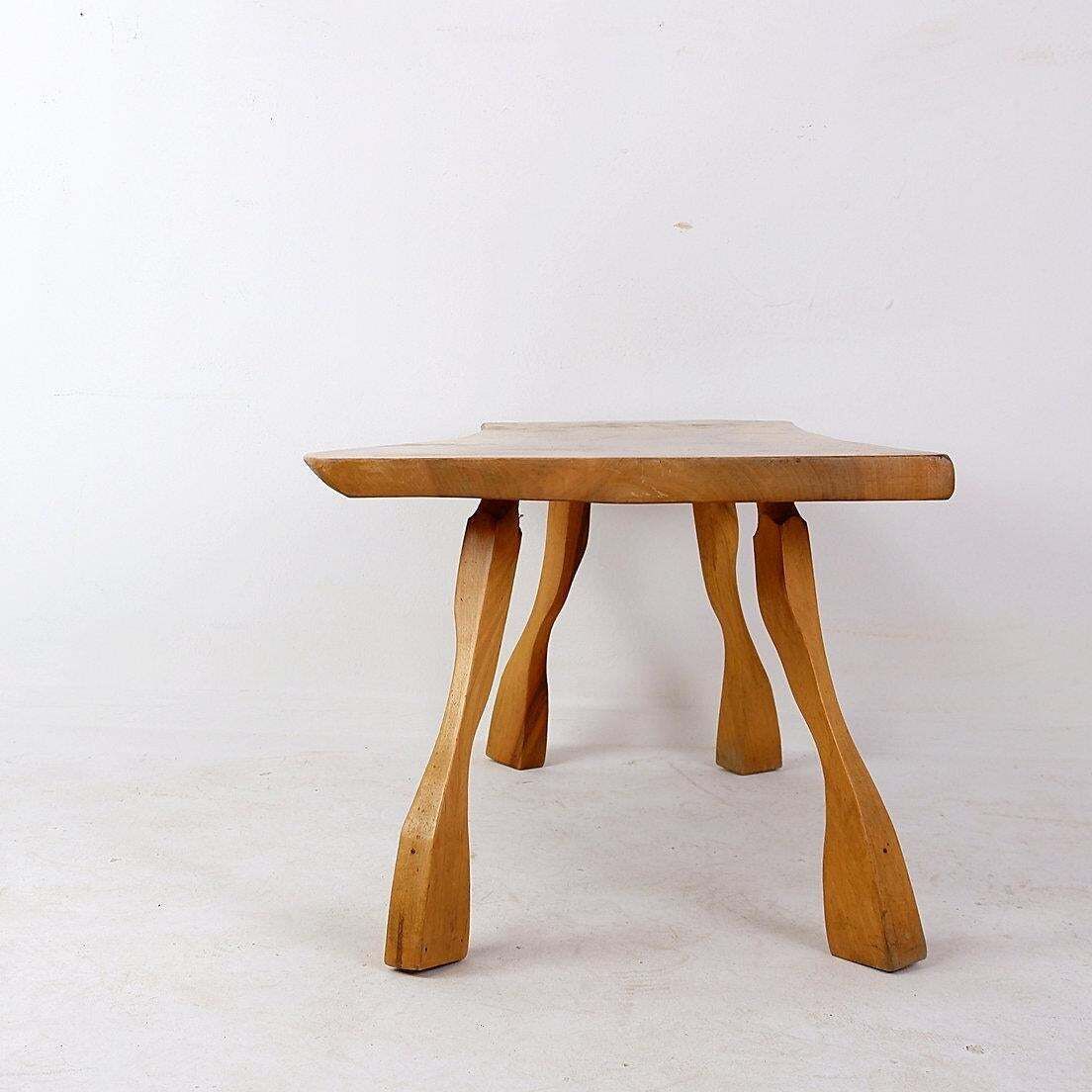 photo furniture Mid Century Wood Coffee Table In Brutalist Wabi Sabi Style