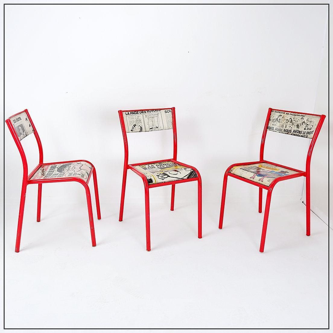 Set Of 3 Mullca 510 Revisited Chairs "Charlie Hebdo" photo Furniture