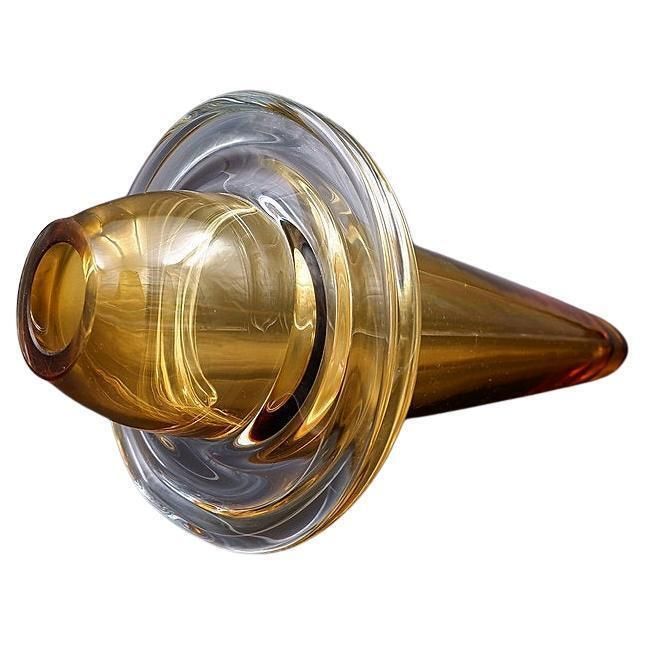 Schott Studio Spinning Top Vase   Honey Coloured Glass    Germany
