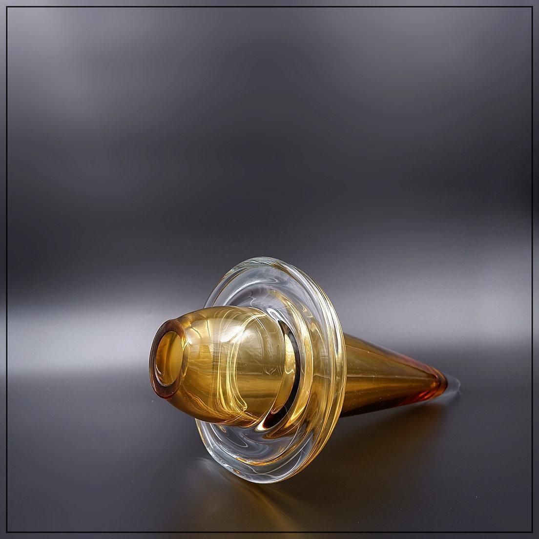 Schott Studio Spinning Top Vase   Honey Coloured Glass    Germany photo vintage
