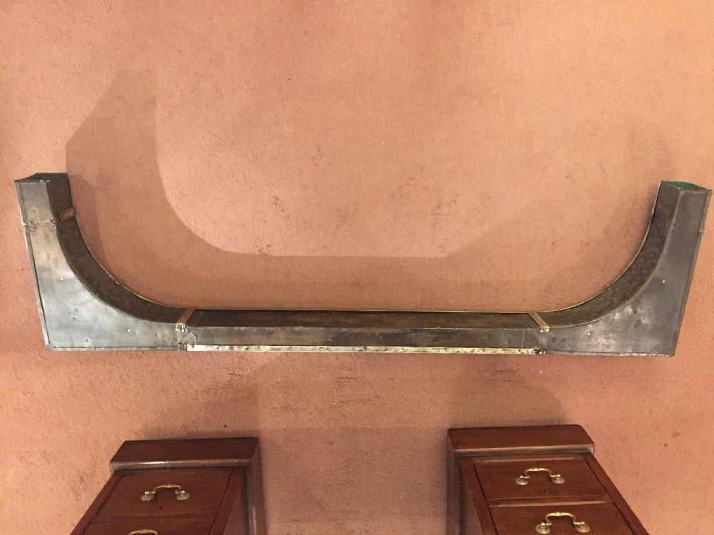 Art Deco Hammered Brass And Pewter Fire Fender C.1920 photo vinterior