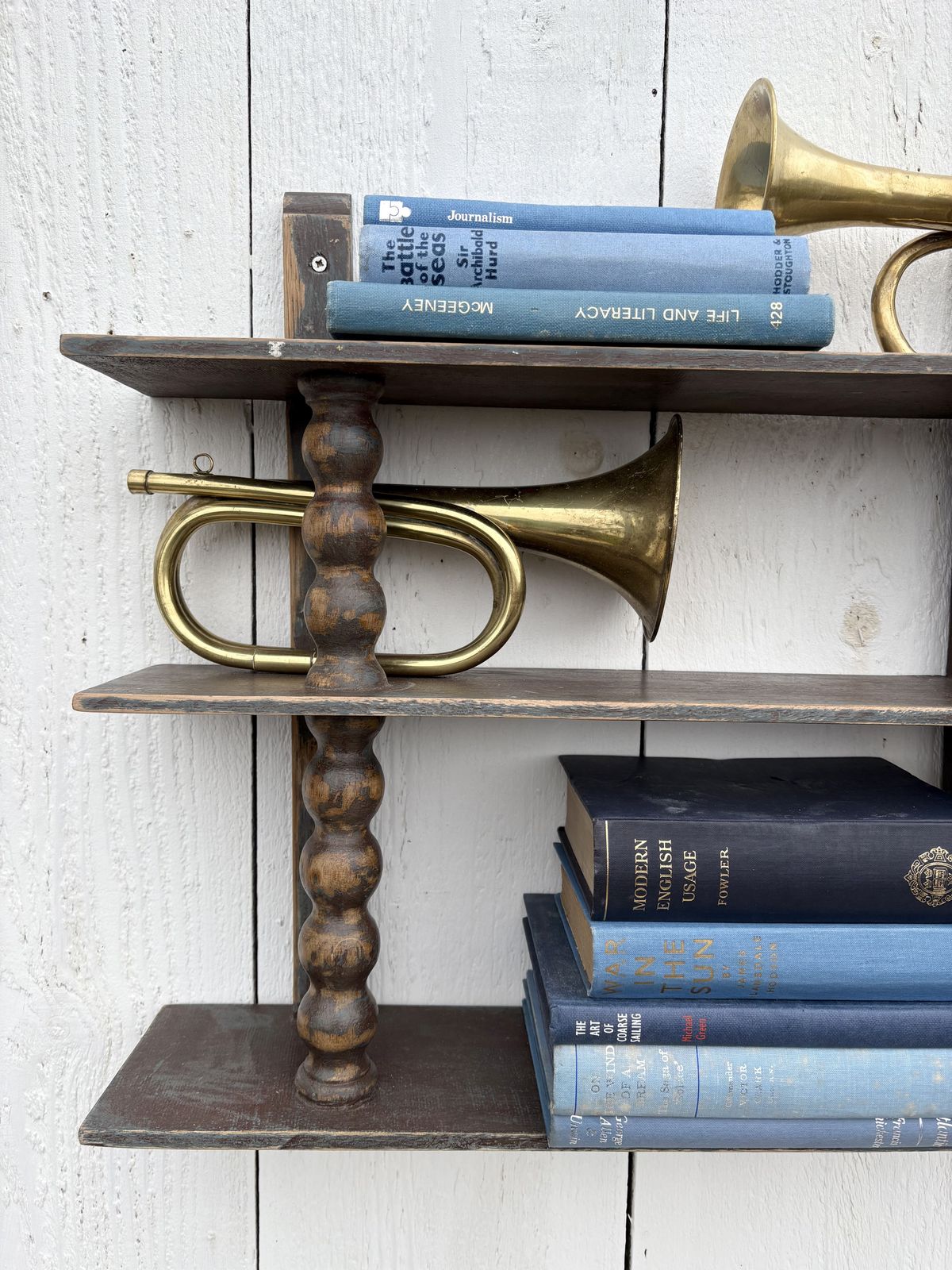 photo vintage Antique French Bobbin Spool Hanging Shelves