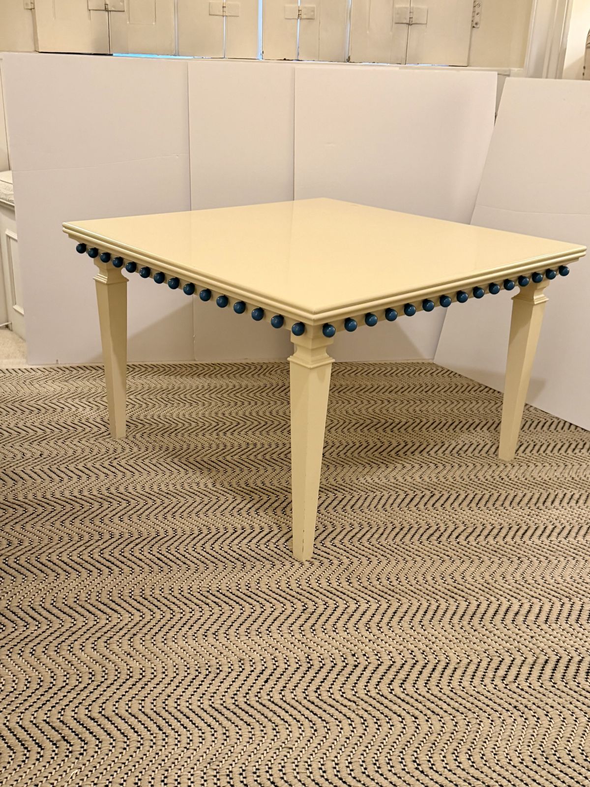Unique Lacquered Coffee Table Cream With Teal Bobble Detailing photo for sale