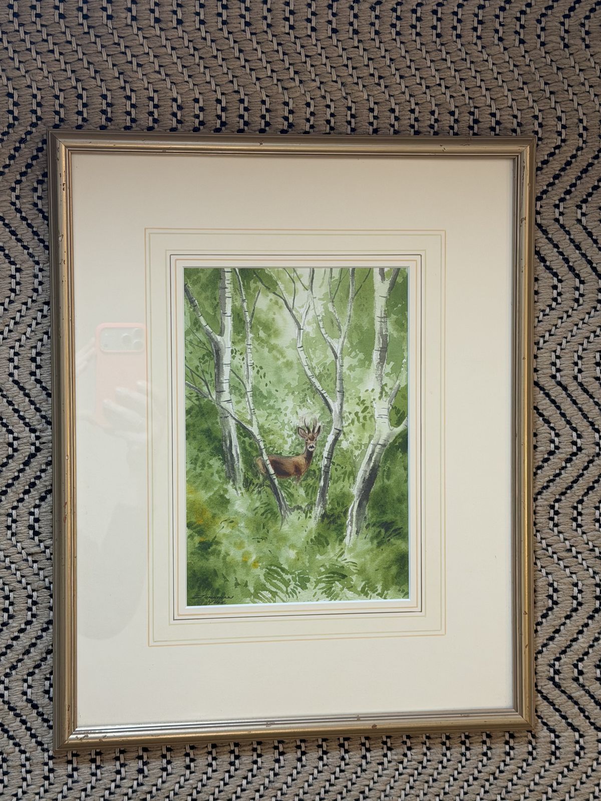 Jonathan Yule Signed Watercolour Roe Deer In Woodlands Framed Picture