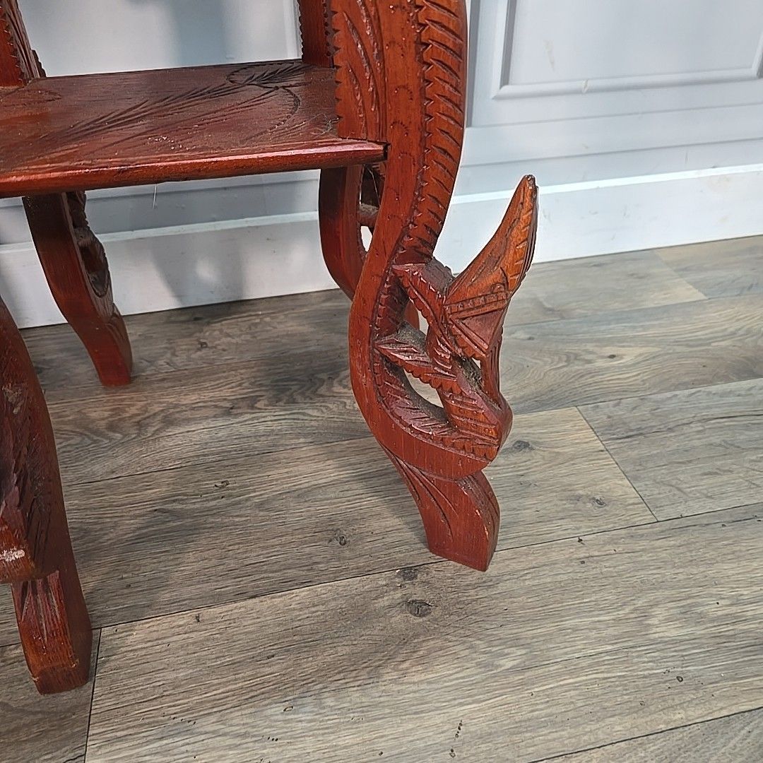 Antique Vintage Side Table Indian Heavily Carved Wooden Elephant & Mythical photo buy