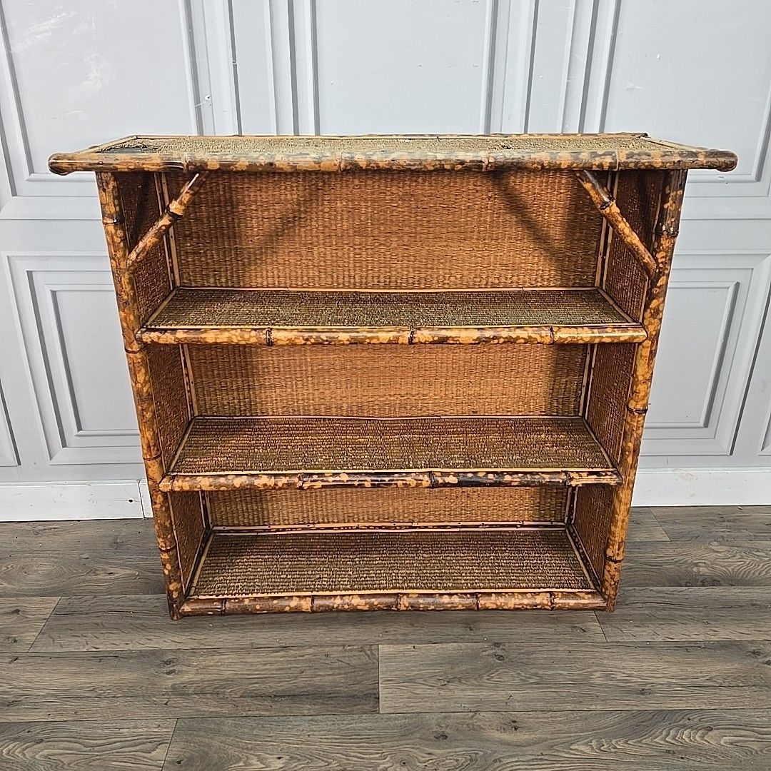 Victorian Aesthetic Bamboo Bookcase Wicker – Anglo Japanese Open Cabinet Tiger photo buy