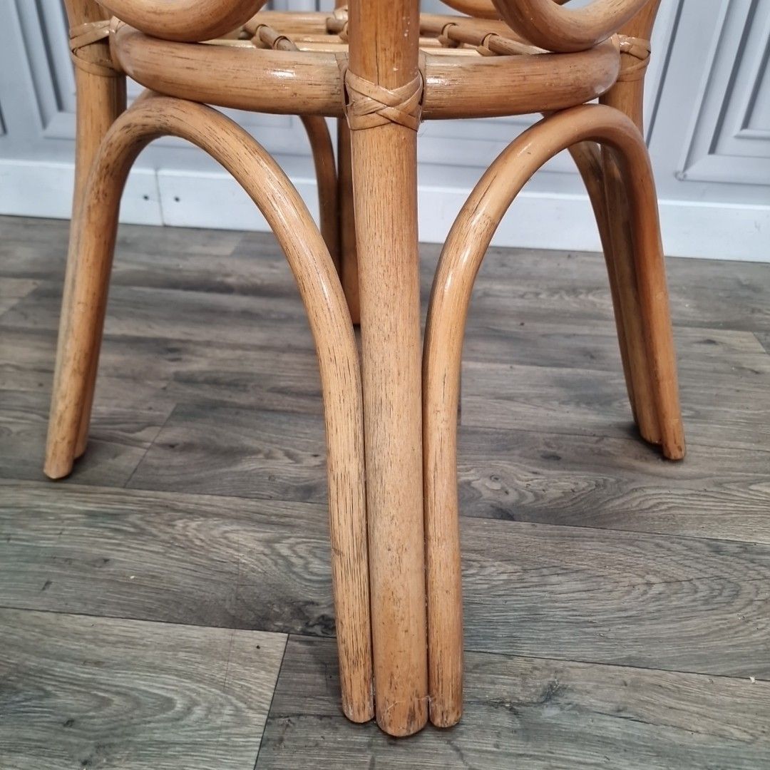 Retro Rattan Occasional Table Glass Top Bistro Garden Mid Century Vintage photo buy