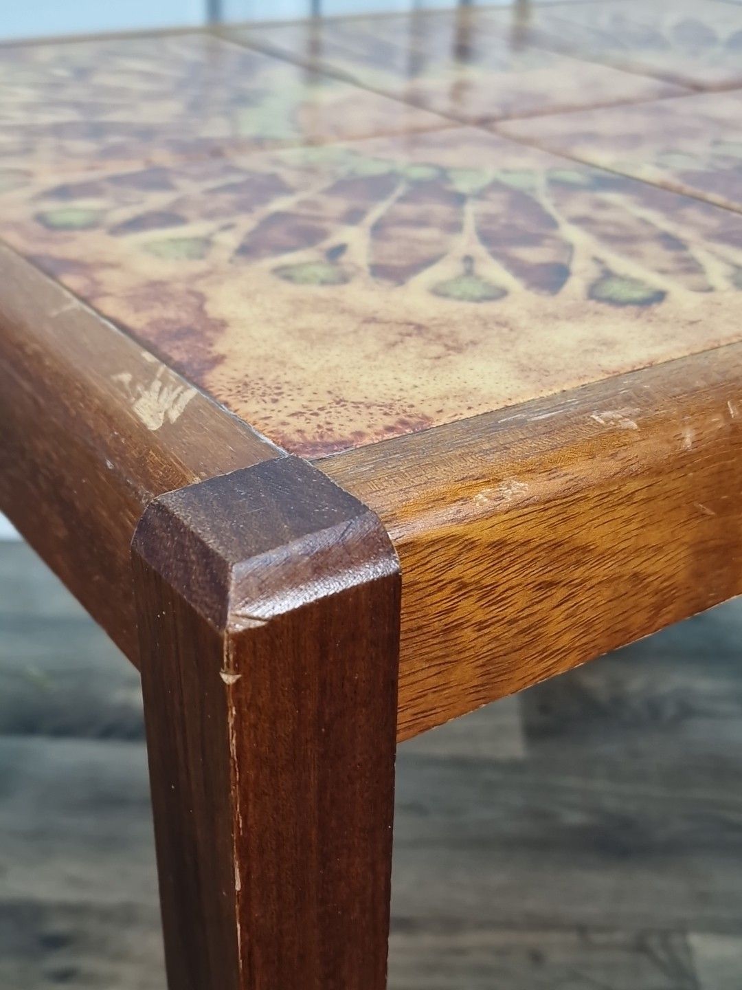 photo vintage Retro Vintage Coffee Table Mid Century Danish Teak Tiled Top Wooden Scandi Mcm