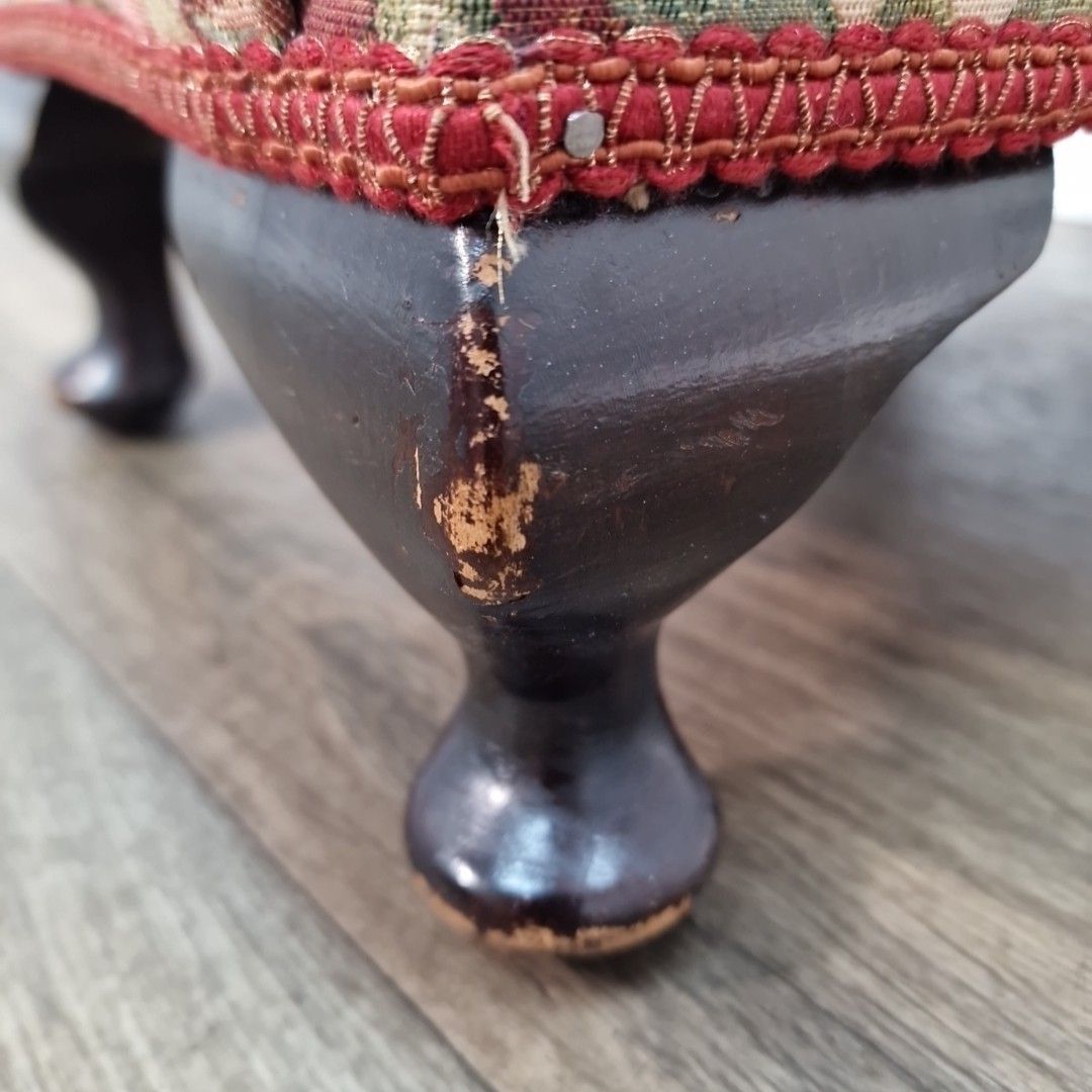 photo for sale Antique Small Floral Footstool Queen Anne Cabriole Legs Upholstery Wood Vintage