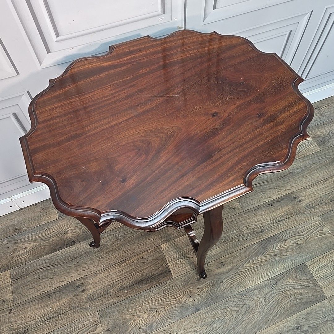 Antique Mahogany Window Table Edwardian Centre Side  Scalloped Top 2 Tier Wooden photo for sale