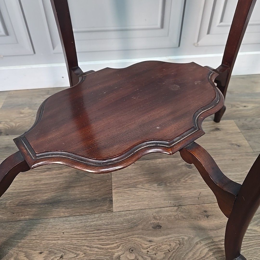 Antique Mahogany Window Table Edwardian Centre Side  Scalloped Top 2 Tier Wooden photo 130.0
