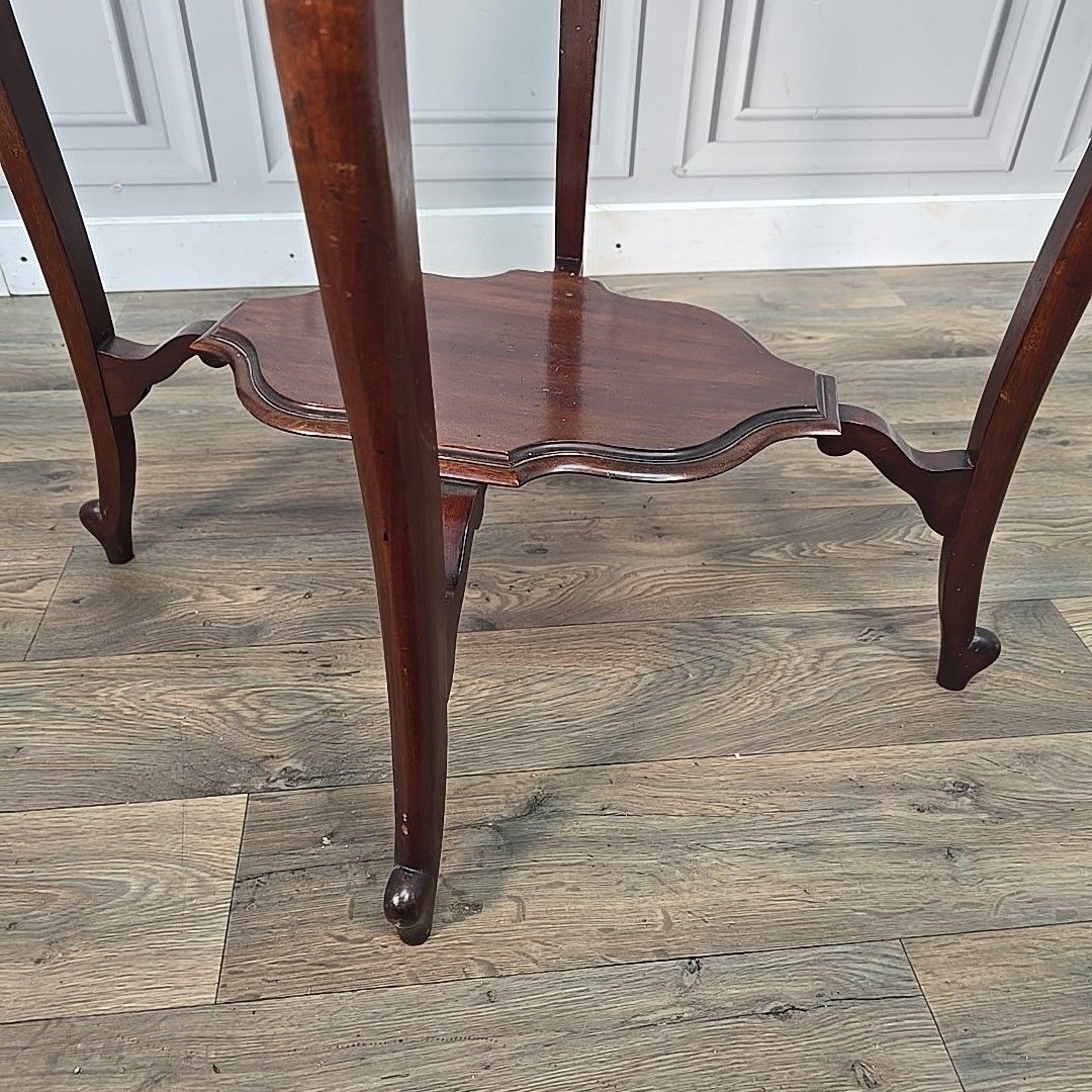 Furniture Antique Mahogany Window Table Edwardian Centre Side  Scalloped Top 2 Tier Wooden photo