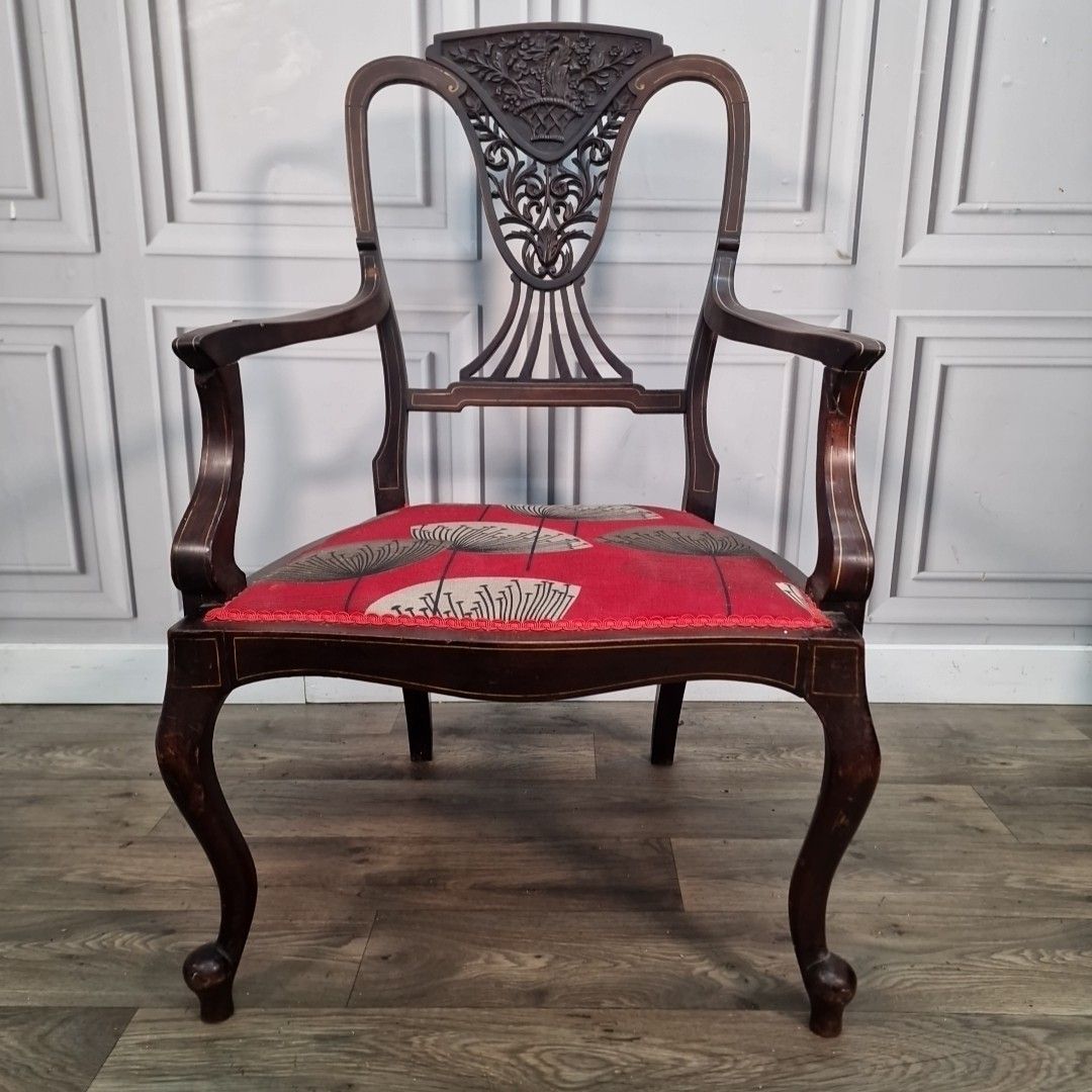 Antique Edwardian Armchair Ornate Chippendale Type Carved Carver Desk Chair photo furniture