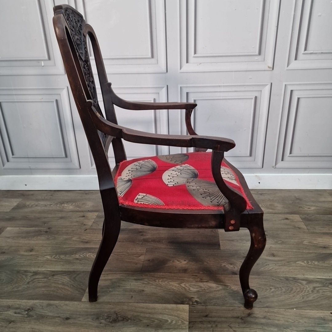 Antique Edwardian Armchair Ornate Chippendale Type Carved Carver Desk Chair photo vinterior