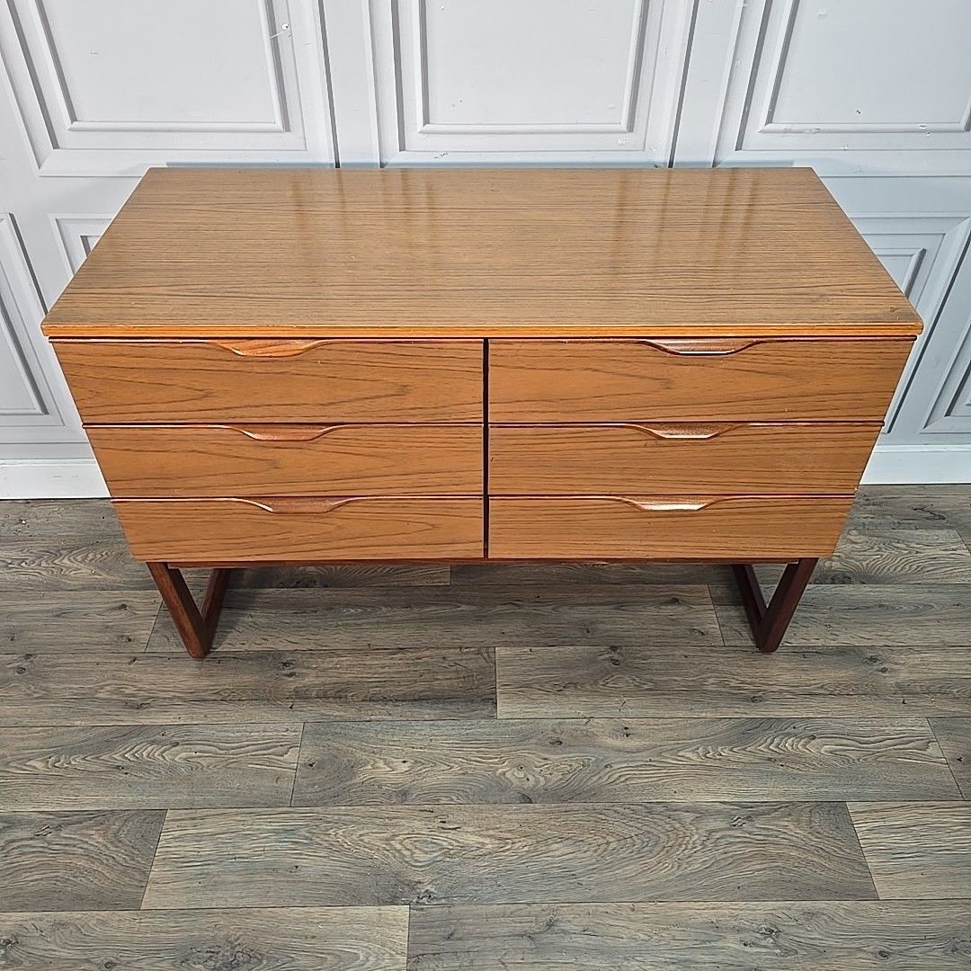 Retro Chest Of Drawers Vintage Mid Century Europa Furniture Teak Sleigh Legs photo buy