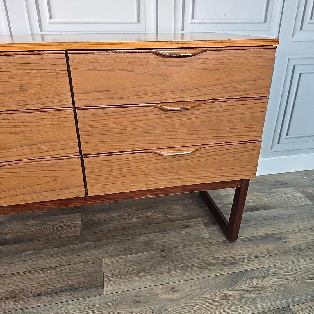 photo furniture Retro Chest Of Drawers Vintage Mid Century Europa Furniture Teak Sleigh Legs