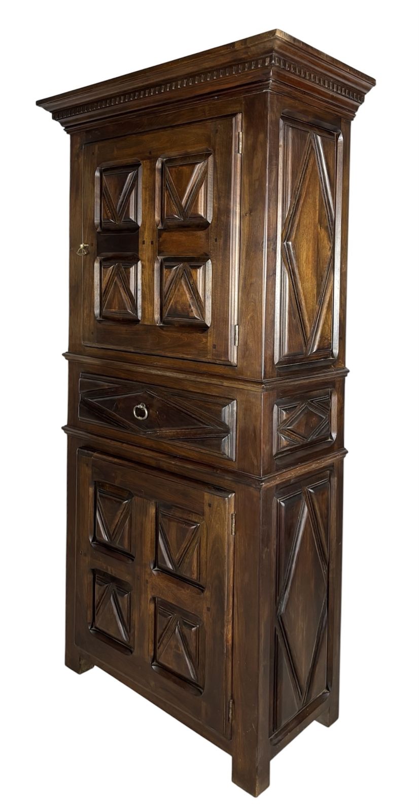 Early 20th Century Spanish Renaissance Style Walnut Cabinet With Geometric Carve