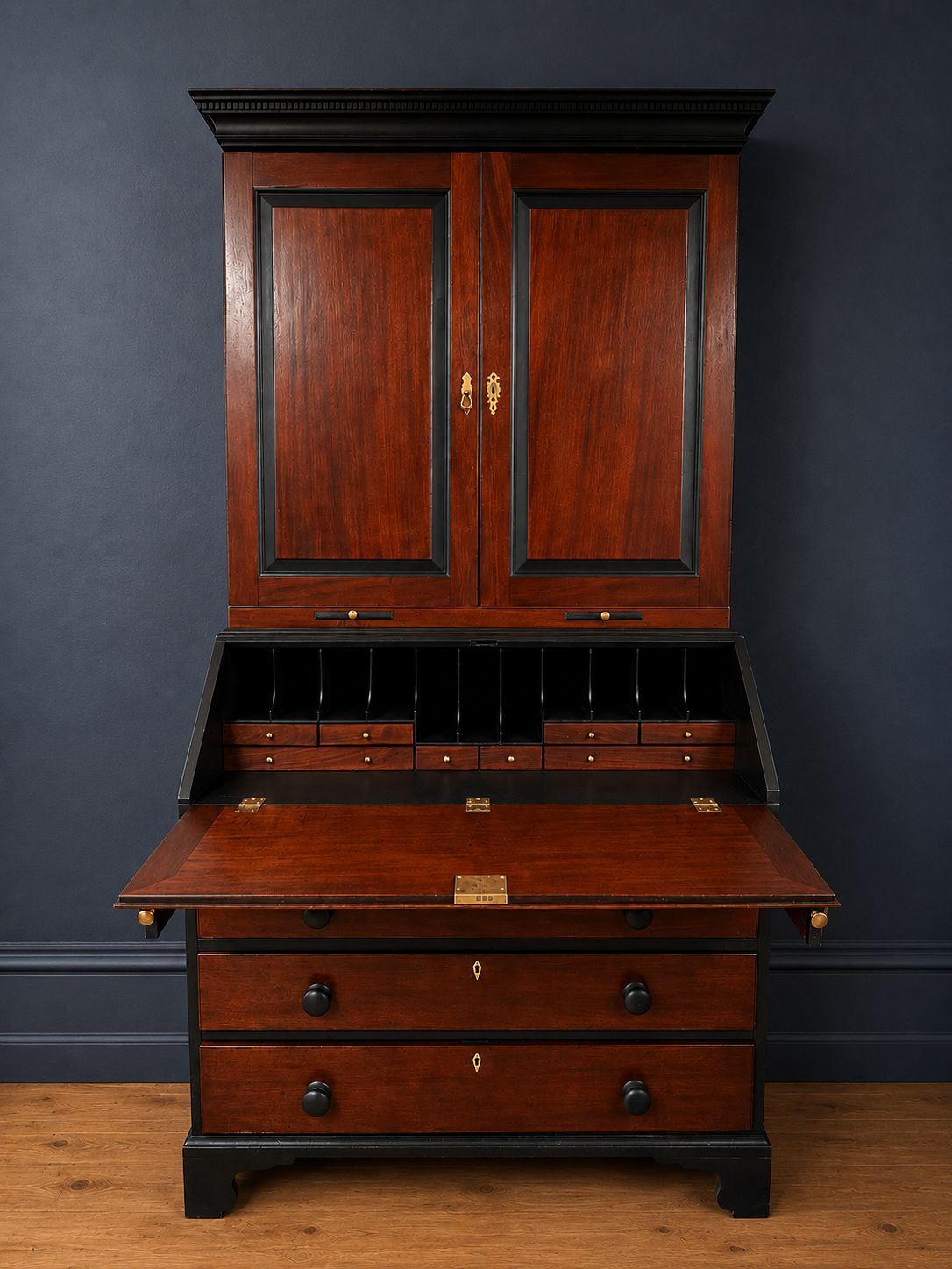 Antique Mahogany Writing Desk Bureau Bookcase With Drawers