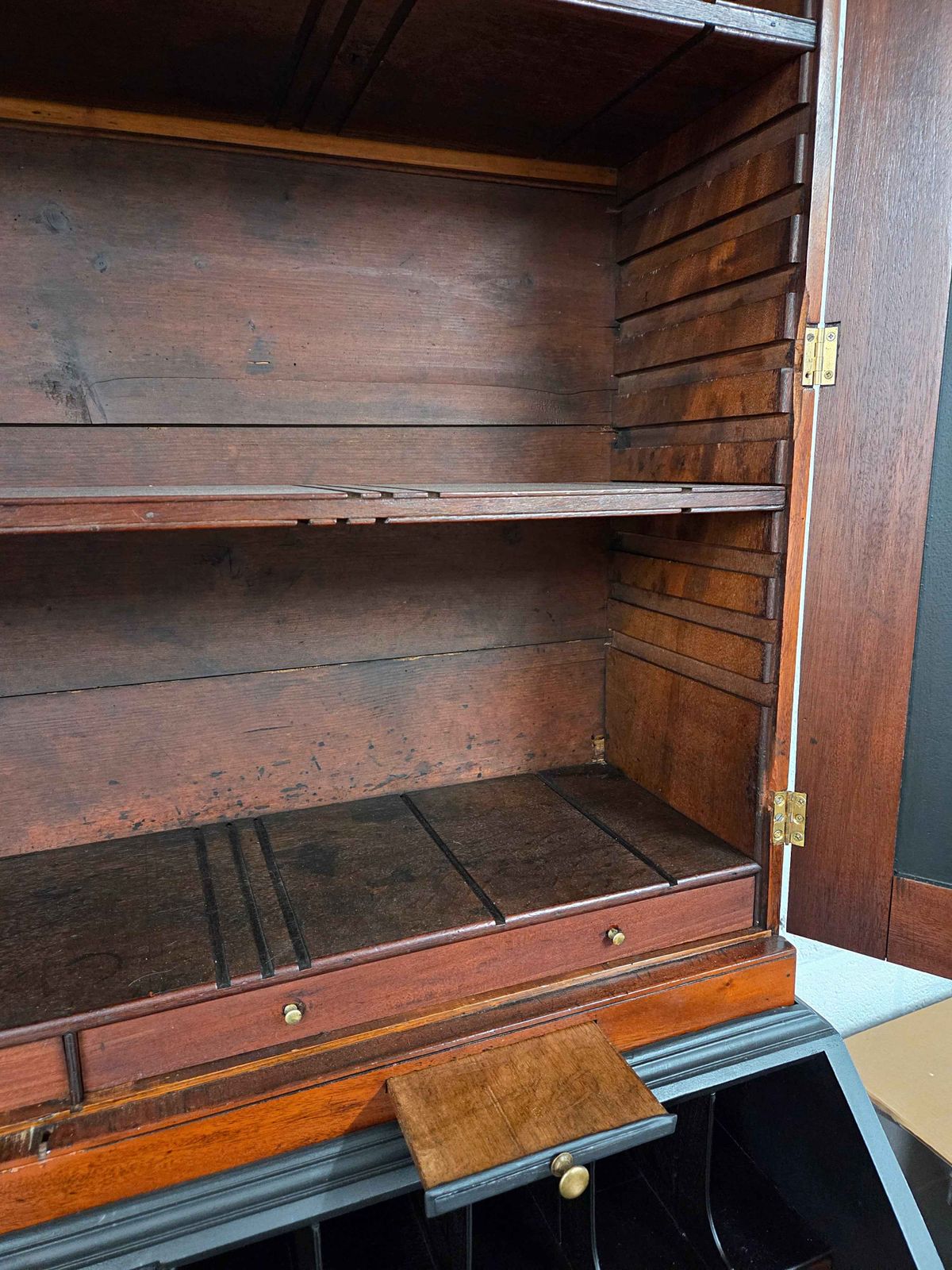 Furniture Antique Mahogany Writing Desk Bureau Bookcase With Drawers photo